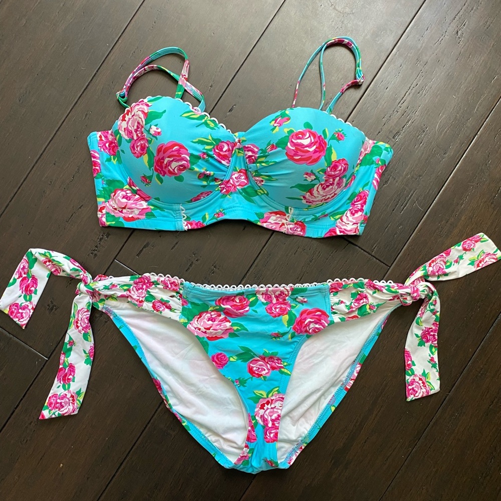 Betsey Johnson Aqua Floral Bikini